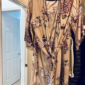 Floral Wrap Dress - Cream and Brown